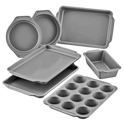 Farberware Bakeware Antihaft-Backformen mit Backblechen, Kuchenformen, Hackbraten-/Brotform und Muffinform, 7-teiliges Backformen-Set – Grau von Farberware