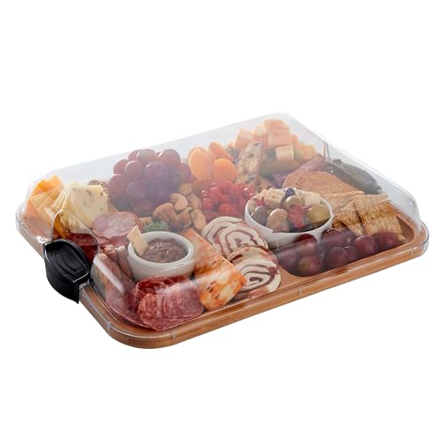 Farberware Build-a-Board Schneidebrett mit Fächern und transparentem Verschlussdeckel, für Aufschnitt, Snacks, aus Bambus, 28 x 35,5 cm von Farberware