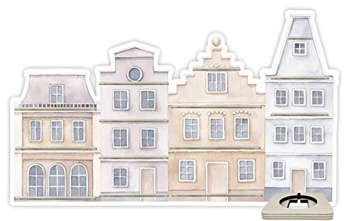 Farbklecks-Collection Musikboxregal Stadthaus grau beige - passend für Toniebox - Regal mit Platz für Box sowie 55-60 Figuren von Farbklecks-Collection