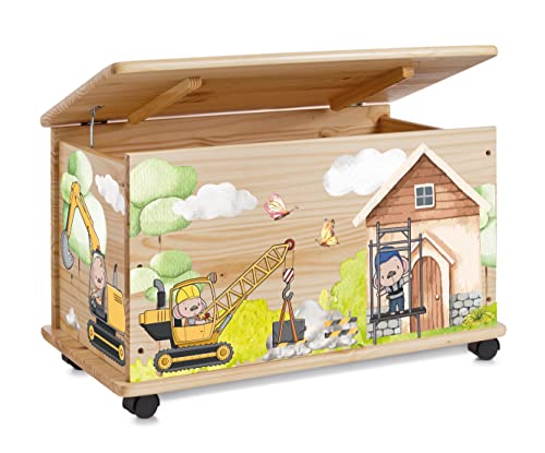 Farbklecks Collection Spielzeugkiste Bauarbeiter - Spielzeugkiste Holzkiste Kinderzimmer Deko personalisierbar von Farbklecks Collection