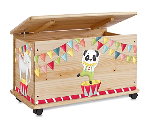 Farbklecks-Collection Spielzeugkiste Zirkus - Spielzeugkiste Holzkiste Kinderzimmer Deko personalisierbar von Farbklecks-Collection