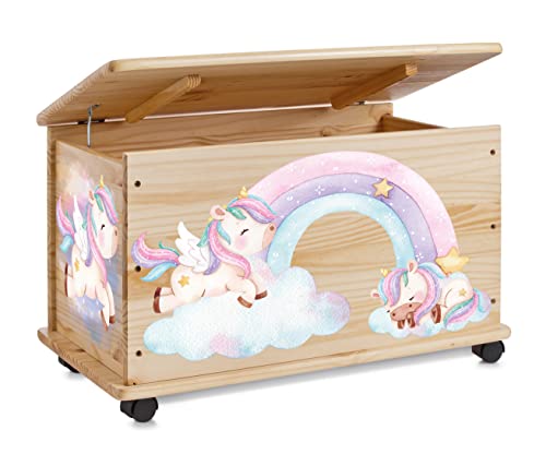 Farbklecks Collection Spielzeugkiste Einhorn - Spielzeugkiste Holzkiste Kinderzimmer Deko personalisierbar von Farbklecks Collection