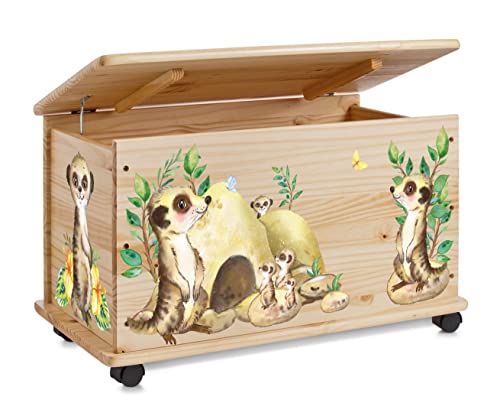 Farbklecks Collection Spielzeugkiste Erdmännchen - Spielzeugkiste Holzkiste Kinderzimmer Deko personalisierbar von Farbklecks Collection