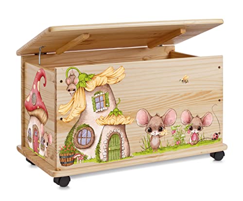 Farbklecks Collection Spielzeugkiste Mäuse - Spielzeugkiste Holzkiste Kinderzimmer Deko personalisierbar von Farbklecks Collection