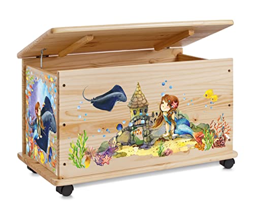 Farbklecks-Collection Spielzeugkiste Meerjungfrau - Spielzeugkiste Holzkiste Kinderzimmer Deko personalisierbar von Farbklecks-Collection