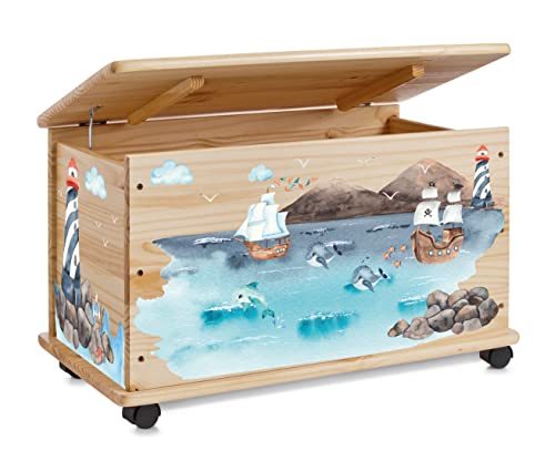 Farbklecks Collection Spielzeugkiste Schifffahrt - Spielzeugkiste Holzkiste Kinderzimmer Deko personalisierbar von Farbklecks Collection