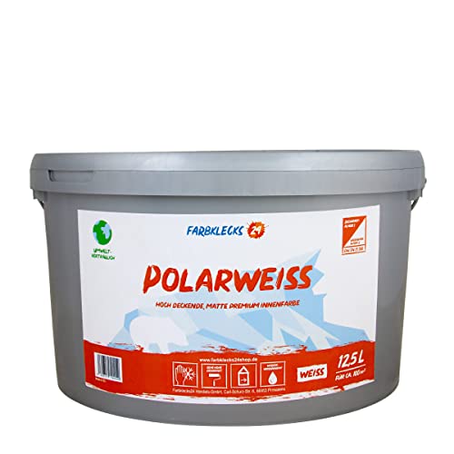 Farbklecks24 Polarweiss 12,5L (versch. Größen) premium Wandfarbe, weiss, sehr hohe Deckkraft von Farbklecks24