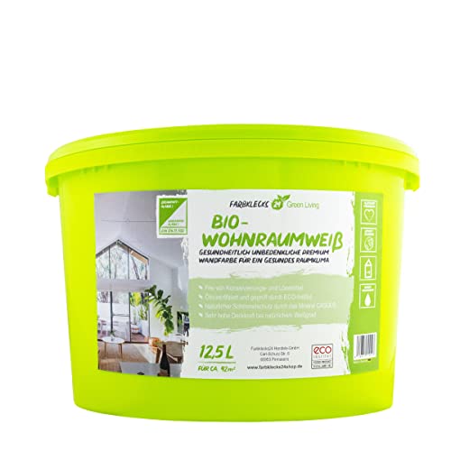Farbklecks24 Green Living Bio Wohnraumweiss 12,5 Liter weiß, umweltschonende Wandfarbe von Farbklecks24