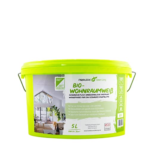 Farbklecks24 Green Living Bio Wohnraumweiss 5 Liter weiß, umweltschonende Wandfarbe von Farbklecks24