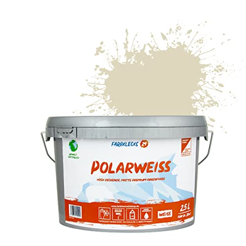 Farbklecks24 Polarweiss Color (versch. Farben) premium Wandfarbe, weiss, sehr hohe Deckkraft, Wandfarbe, Deckenfarbe, Deckkraft Klasse 1, Nassabrieb Klasse 2 (2,5L, Beige 1-1) von Farbklecks24