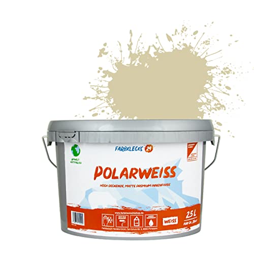 Farbklecks24 Polarweiss Color (versch. Farben) premium Wandfarbe, weiss, sehr hohe Deckkraft, Wandfarbe, Deckenfarbe, Deckkraft Klasse 1, Nassabrieb Klasse 2 (2,5L, Beige 1-3) von Farbklecks24