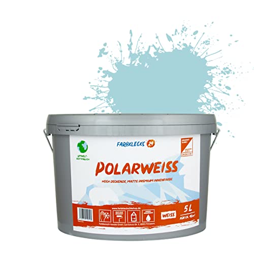 Farbklecks24 Polarweiss Color (versch. Farben) premium Wandfarbe, weiss, sehr hohe Deckkraft, Wandfarbe, Deckenfarbe, Deckkraft Klasse 1, Nassabrieb Klasse 2 (5L, Blau 6-2) von Farbklecks24