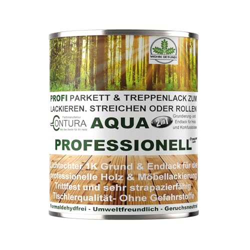 0,75 Liter Parkettlack Grundierung und Parkettsiegel Aqua Professionell Treppenlack 2in1 Holzlack Geruchsneutral 100% Vegan (Seidenglanz Farblos) von Farbmanufaktur CONTURA Nur das Beste für ihr Holz