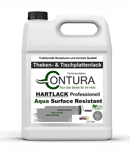 2,5 Liter Hartlack Tischplattenlack Universallack Klarlack Lack Thekenlack Möbellack Farblos Holz Tischplatten 2in1 Holzlack Geruchsneutral 100% Vegan (Matt) von Farbmanufaktur CONTURA Nur das Beste für ihr Holz