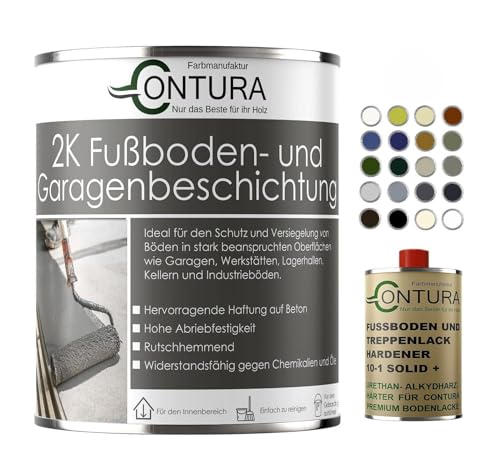 Contura 2K Bodenfarbe Betonfarbe Garagenfarbe Kellerboden Fussbodenlack Seidenmatt Lack (9005 Schwarz, 1,10Liter (1L+100ml Härter)) von Farbmanufaktur CONTURA Nur das Beste für ihr Holz