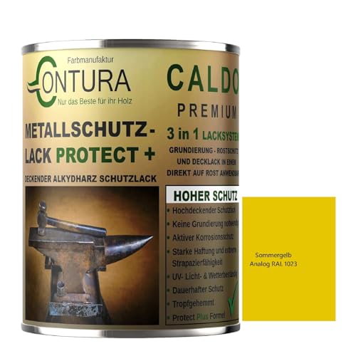Contura 3in1 Rostschutzfarbe Metallschutzlack Glänzend RAL Metall Lack Farbe Grundierung (RAL 1023 (Intern: Sommergelb), 1 Liter) von Farbmanufaktur CONTURA Nur das Beste für ihr Holz