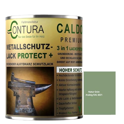 Contura 3in1 Rostschutzfarbe Metallschutzlack Glänzend RAL Metall Lack Farbe Grundierung (RAL 6021 (Intern: Natur Grün), 1 Liter) von Farbmanufaktur CONTURA Nur das Beste für ihr Holz