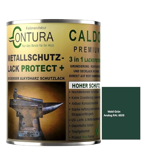 Contura 3in1 Rostschutzfarbe Metallschutzlack Glänzend RAL Metall Lack Farbe Grundierung (RAL 6028 (Intern: Waldgrün), 500ml.) von Farbmanufaktur CONTURA Nur das Beste für ihr Holz