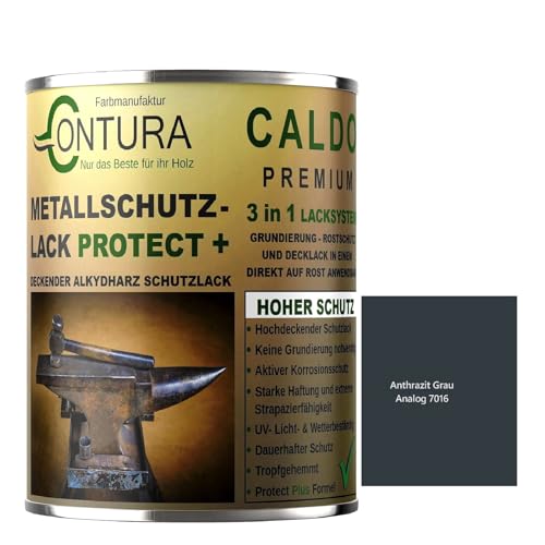Contura 3in1 Rostschutzfarbe Metallschutzlack Glänzend RAL Metall Lack Farbe Grundierung (RAL 7016 Anthrazit Grau, 2,5 Liter) von Farbmanufaktur CONTURA Nur das Beste für ihr Holz