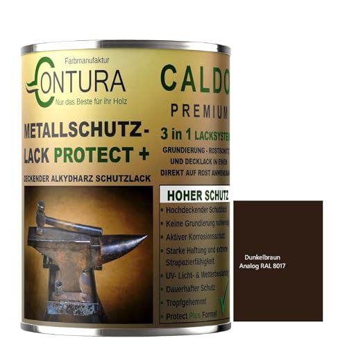 Contura 3in1 Rostschutzfarbe Metallschutzlack Glänzend RAL Metall Lack Farbe Grundierung (RAL 8017 (Intern: Dunkelbraun), 2,5 Liter) von Farbmanufaktur CONTURA Nur das Beste für ihr Holz