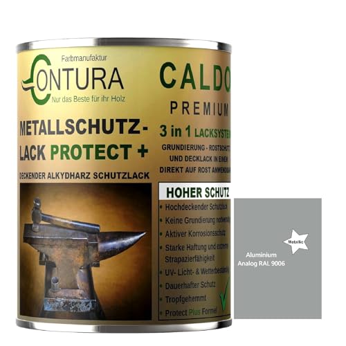 Contura 3in1 Rostschutzfarbe Metallschutzlack Glänzend RAL Metall Lack Farbe Grundierung (RAL 9006 Aluminium Metallic, 1 Liter) von Farbmanufaktur CONTURA Nur das Beste für ihr Holz
