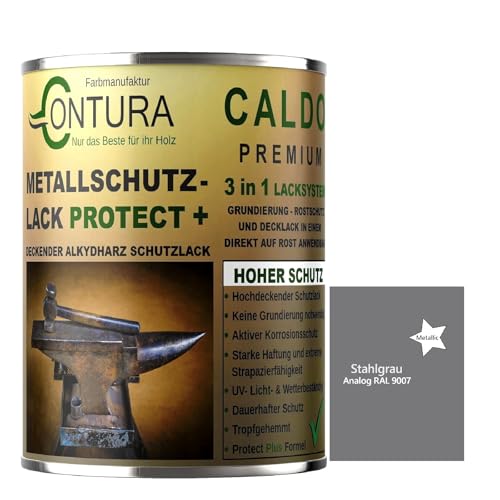 Contura 3in1 Rostschutzfarbe Metallschutzlack Glänzend RAL Metall Lack Farbe Grundierung (RAL 9007 Stahlgrau Metallic, 1 Liter) von Farbmanufaktur CONTURA Nur das Beste für ihr Holz