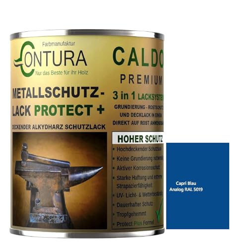Contura 3in1 Rostschutzfarbe Metallschutzlack Seidenmatt RAL Metall Lack Farbe Grundierung (RAL 5019 (Intern: Capriblau), 1 Liter) von Farbmanufaktur CONTURA Nur das Beste für ihr Holz