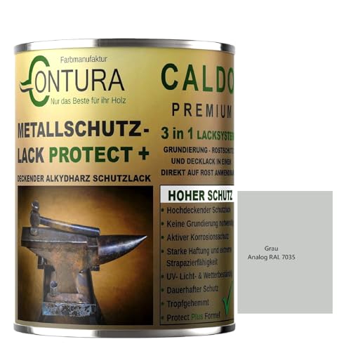 Contura 3in1 Rostschutzfarbe Metallschutzlack Seidenmatt RAL Metall Lack Farbe Grundierung (RAL 7035 (Intern: Grau), 500ml.) von Farbmanufaktur CONTURA Nur das Beste für ihr Holz
