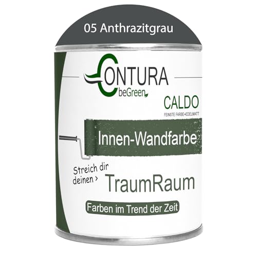 Contura Caldo 1 Liter Wandfarbe 35 Farben Deckenfarbe Contura Hohe Profi Deckkraft Klasse 1 (05 Anthrazitgrau) von Farbmanufaktur CONTURA Nur das Beste für ihr Holz