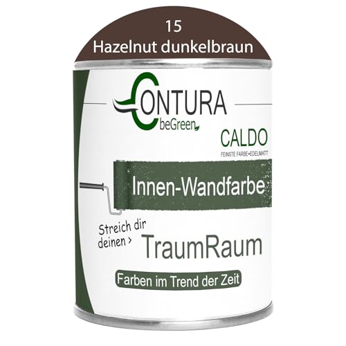 Contura Caldo 1 Liter Wandfarbe 35 Farben Deckenfarbe Contura Hohe Profi Deckkraft Klasse 1 (15 Hazelnut Dunkelbraun) von Farbmanufaktur CONTURA Nur das Beste für ihr Holz