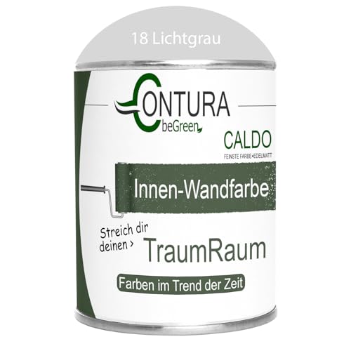 Contura Caldo 1 Liter Wandfarbe 35 Farben Deckenfarbe Contura Hohe Profi Deckkraft Klasse 1 (18 Lichtgrau) von Farbmanufaktur CONTURA Nur das Beste für ihr Holz