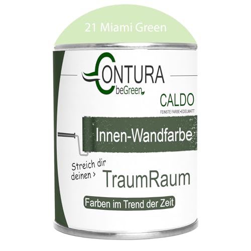 Contura Caldo 1 Liter Wandfarbe 35 Farben Deckenfarbe Contura Hohe Profi Deckkraft Klasse 1 (21 Miami Green) von Farbmanufaktur CONTURA Nur das Beste für ihr Holz