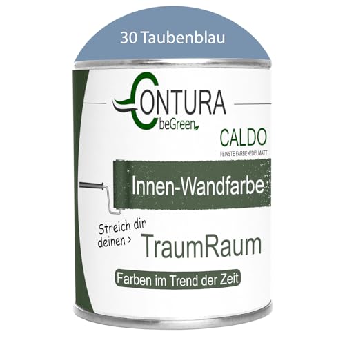 Contura Caldo 1 Liter Wandfarbe 35 Farben Deckenfarbe Contura Hohe Profi Deckkraft Klasse 1 (30 Taubenblau) von Farbmanufaktur CONTURA Nur das Beste für ihr Holz