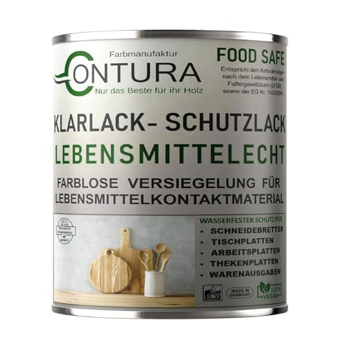 Contura Klarlack lebensmittelecht Hartlack Schneidebrett Tischplatte Holzlack LFGB Lack (Farblos Seidenmatt, 375ml.) von Farbmanufaktur CONTURA Nur das Beste für ihr Holz