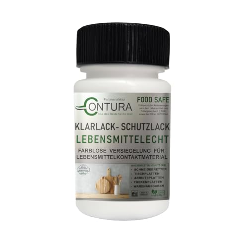 Contura Klarlack lebensmittelecht Hartlack Schneidebrett Tischplatte Holzlack LFGB Lack (Farblos Seidenmatt, 50ml. Pinselflasche) von Farbmanufaktur CONTURA Nur das Beste für ihr Holz