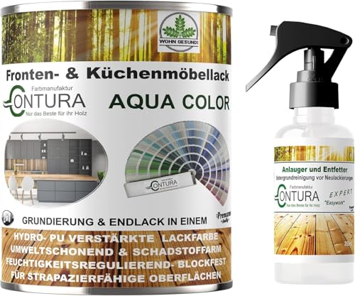 Contura Küchenmöbellack GLÄNZEND nach RAL Möbellack SET mit Anlauger Möbelfarbe streichen ohne schleifen Holzlack Buntlack Küchenlack (Grauweiß RAL 9002, 750ml. + 250ml. Anlauger) von Farbmanufaktur CONTURA Nur das Beste für ihr Holz