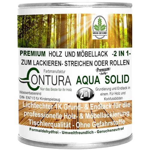 Holzlack Möbellack Klarlack 2 in 1 Grundierung + Lack Tischlerlack Versiegelung farblos für Kinderspielzeug SEIDENMATT (750ml.) von Farbmanufaktur CONTURA Nur das Beste für ihr Holz
