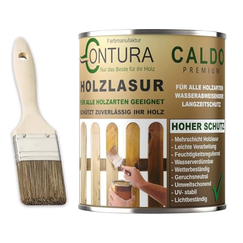 Holzlasur Dickschichtlasur 750ml Set mit Pinsel 2in1 Dauerschutzlasur Holzschutz Lasur (01 Farblos-Natur) von Farbmanufaktur CONTURA Nur das Beste für ihr Holz