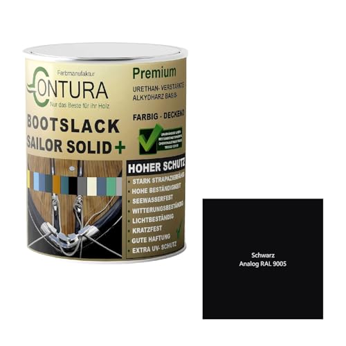 Contura Bootslack Farbig GLÄNZEND Yacht- Buntlack Metall Holz GFK Holzlack Boot Farblos (Schwarz - RAL9005 Analog, 500ml.) von Farbmanufaktur Contura Nur das Beste für Ihr Holz