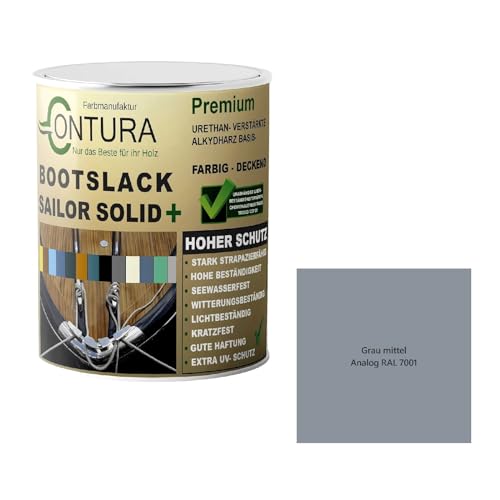 Contura Bootslack Farbig SEIDENMATT Yacht- Buntlack Metall Holz GFK Holzlack Boot Farblos (Grau Mittel - RAL 7001 Analog, 500ml.) von Farbmanufaktur Contura Nur das Beste für Ihr Holz