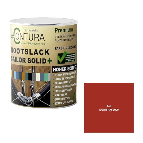 Contura Bootslack Farbig SEIDENMATT Yacht- Buntlack Metall Holz GFK Holzlack Boot Farblos (Rot - RAL 3000 Analog, 500ml.) von Farbmanufaktur Contura Nur das Beste für Ihr Holz