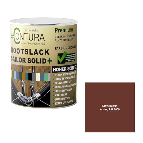 Contura Bootslack Farbig SEIDENMATT Yacht- Buntlack Metall Holz GFK Holzlack Boot Farblos (Schwedenrot - RAL 3009 Analog, 500ml.) von Farbmanufaktur Contura Nur das Beste für Ihr Holz