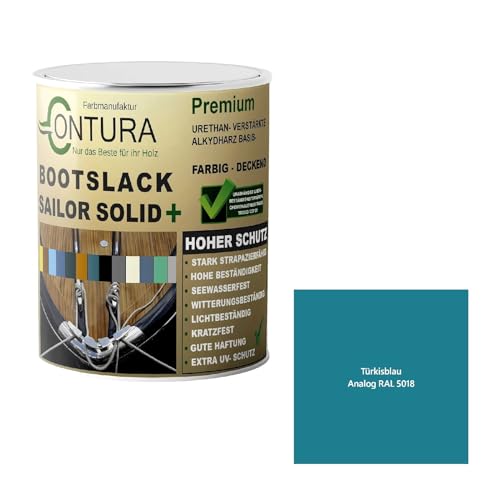Contura Bootslack Farbig SEIDENMATT Yacht- Buntlack Metall Holz GFK Holzlack Boot Farblos (Türkisblau - RAL 5018 Analog, 2,5 Liter) von Farbmanufaktur Contura Nur das Beste für Ihr Holz