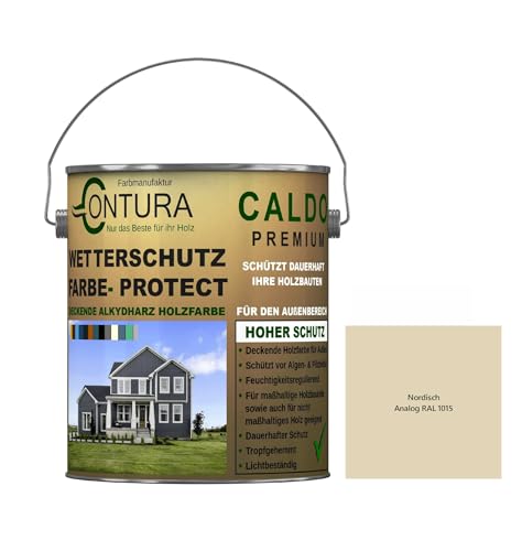 Contura Wetterschutzfarbe 1 Liter Holz Dauerschutzfarbe Deckend Buntlack Holzfarbe Holzlasur Seidenmatt (Nordisch - RAL1015 Analog) von Farbmanufaktur Contura Nur das Beste für Ihr Holz