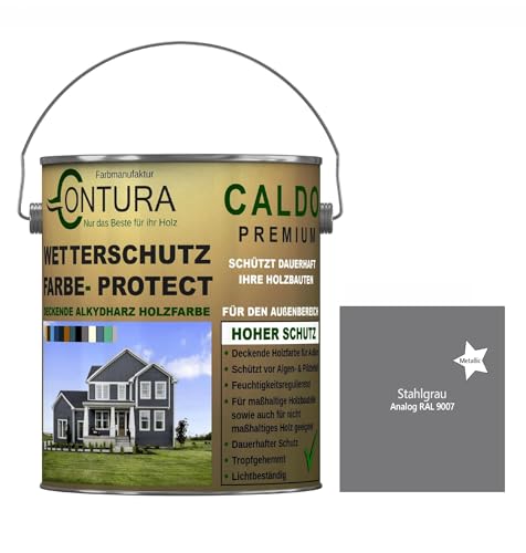 Contura Wetterschutzfarbe 1 Liter Holz Dauerschutzfarbe Deckend Buntlack Holzfarbe Holzlasur Seidenmatt (Stahlgrau Metallic - RAL 9007) von Farbmanufaktur Contura Nur das Beste für Ihr Holz