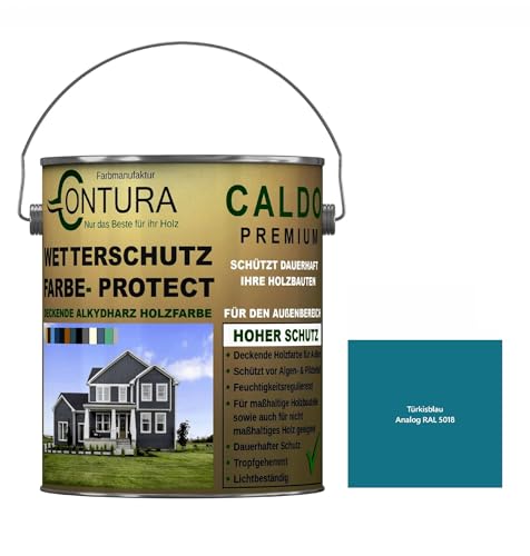 Contura Wetterschutzfarbe 1 Liter Holz Dauerschutzfarbe Deckend Buntlack Holzfarbe Holzlasur Seidenmatt (Türkisblau - RAL 5018 Analog) von Farbmanufaktur Contura Nur das Beste für Ihr Holz