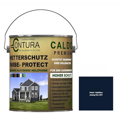 Contura Wetterschutzfarbe 500ml. Holz Dauerschutzfarbe Deckend Buntlack Holzfarbe Holzlasur Seidenmatt (Stahlblau - RAL 5011 Analog) von Farbmanufaktur Contura Nur das Beste für Ihr Holz