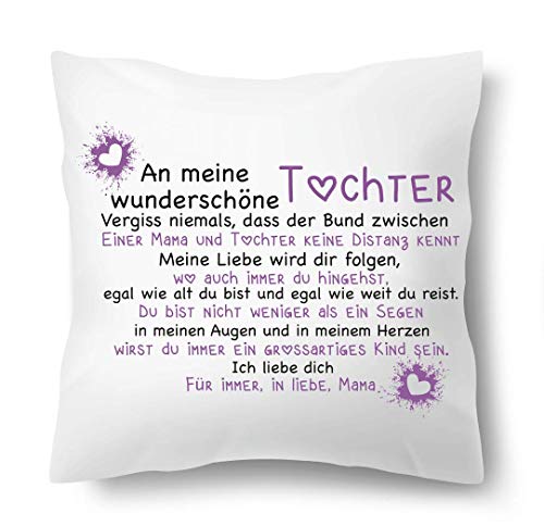 Farbwuselei Kissen mit Spruch Wunderschöne Tochter in Liebe Mama Lila Kissenhülle Inlay Kissenbezug Geschenk Wundervolle von Farbwuselei