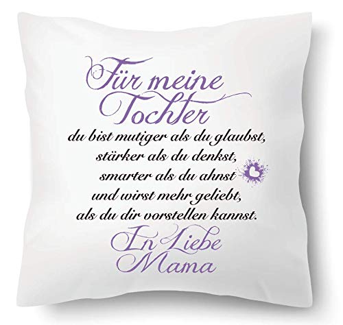 Farbwuselei Kissen mit Spruch Für Meine Tochter in Liebe Mama Flieder Kissenhülle Inlay Kissenbezug Geschenk von Farbwuselei