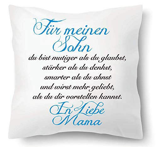 Farbwuselei Kissen mit Spruch Für Meinen Sohn in Liebe Mama Blau Kissenhülle Inlay Kissenbezug Geschenk Eltern von Farbwuselei